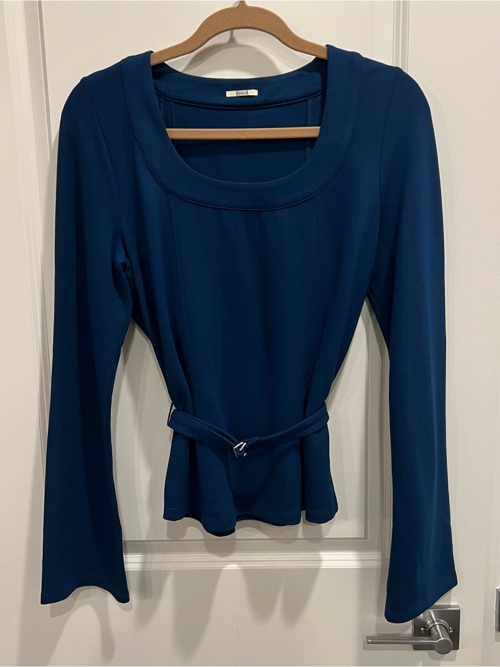 Wolford Teal Blue Long Sleeve Scoop-Neck Top with Waist Tie
